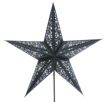 Preview: Kala Schwarz / Silberglitter  - Faltbarer Leuchtstern, Weihnachtsstern aus Papier mit 5 Zacken, 60 cm